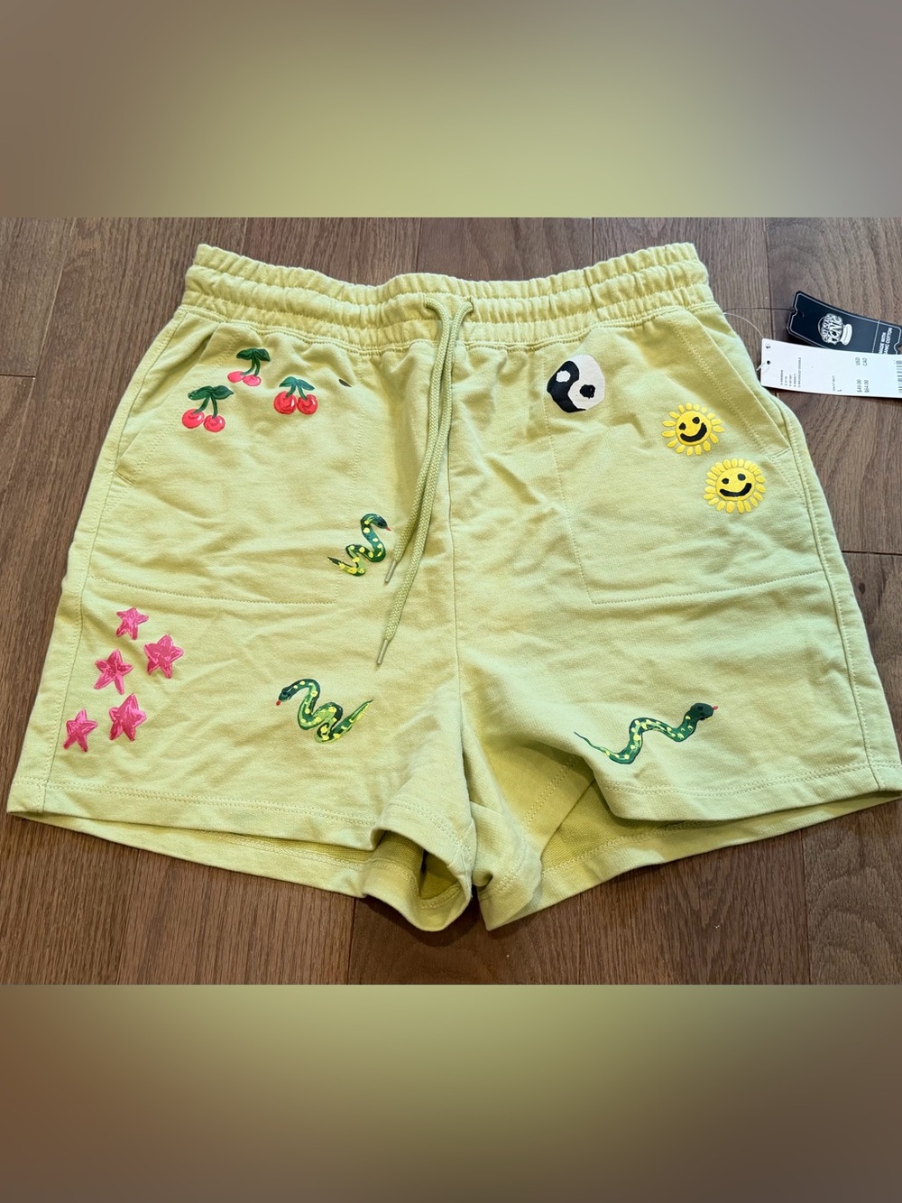Light Green Drawstring Boy Shorts with Playful Prints- Unisex